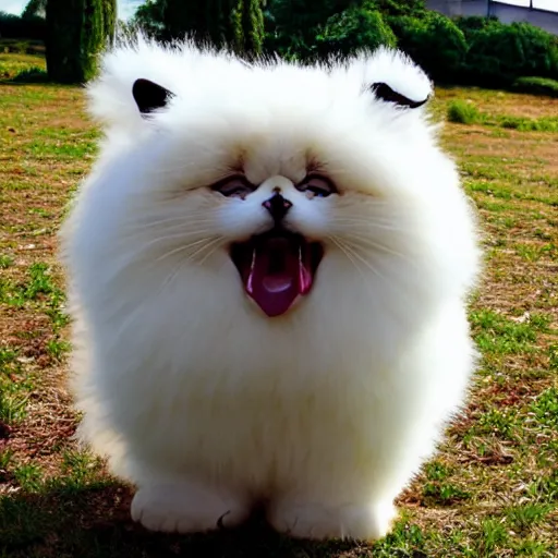 Image similar to Happy gigantic fluffy cute creature wants a hug.