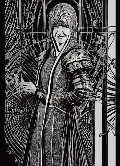 Image similar to a nun wearing a medieval armor. intricate detail armor. nun clothes. art by martin ansin, martin ansin artwork. portrait.