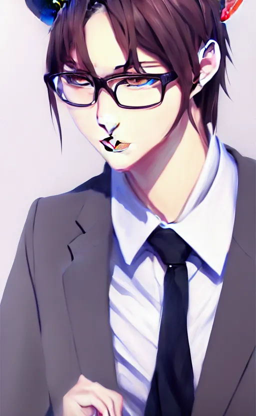 Prompt: A realistic anime portrait of a handsome young man with cat ears wearing a suit, white background, by WLOP and Rossdraws, digtial painting, trending on ArtStation, deviantart