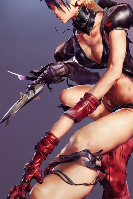 Image similar to Cammy from street fighting spinoff in blade and soul concept art on a render by the artist Hyung tae Kim , Shigenori Soejima, Jiyun Chae, Joe Madureira, trending on Artstation by Hyung tae Kim, artbook, Stanley Artgerm Lau, WLOP, Rossdraws , Shigenori Soejima