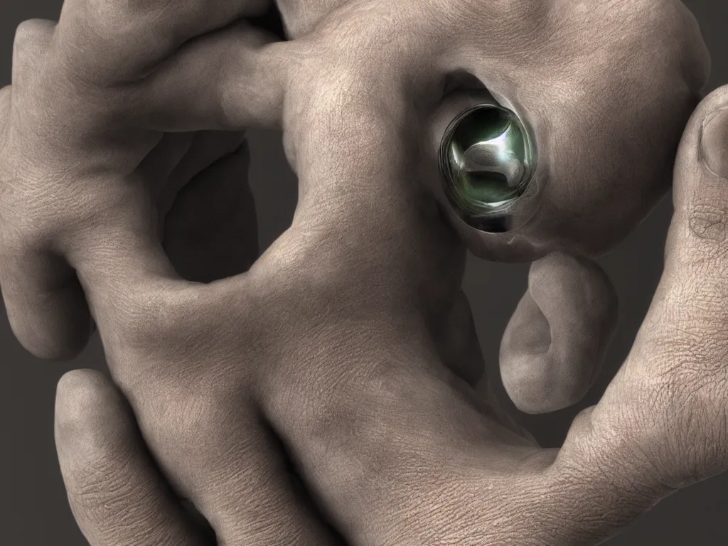 Image similar to a photorealistic hand with a hole through the palm, hdri octane render