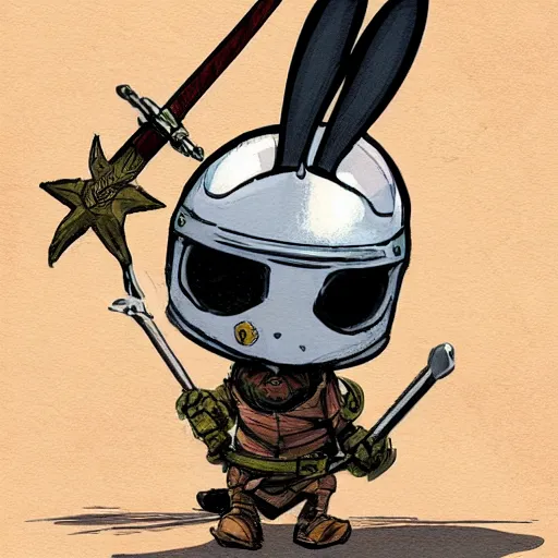 Image similar to bunny with helmet and sword by brian kesinger and james gurney, artstation