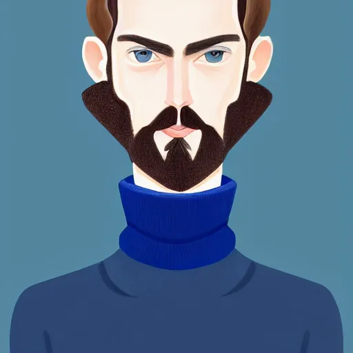 Prompt: gangly man with short dark blond wavy hair, dark blond trimmed beard, English heritage, blue eyes, middle aged, wearing a turtleneck and jacket, pale skin, narrow face, digital art, painterly, cartoon, cute, 8k, illustration, art by loish, painterly, trending on artstation, medium shot, uncropped