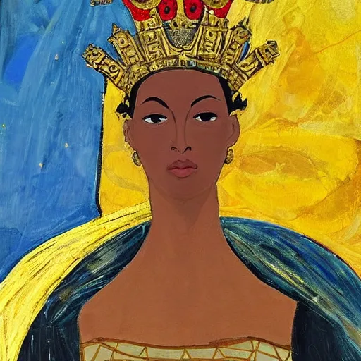 Image similar to the young sovereign of mars in the prime of her reign and the height of her power, looking to the side with fierce but kind eyes, dressed in white and gold robes and a golden laurel crown, inspired by roman emperors, abstract oil painting