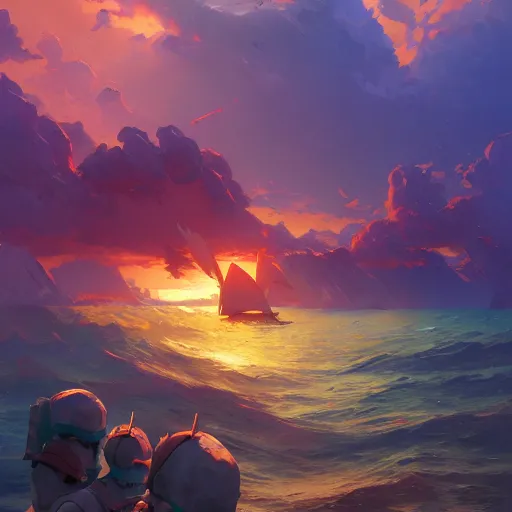 Image similar to cover concept art of a medieval battles in the sea, volumetric lighting, official fanart behance hd artstation by Jesper Ejsing, by RHADS, Makoto Shinkai and Lois van baarle, ilya kuvshinov, rossdraws