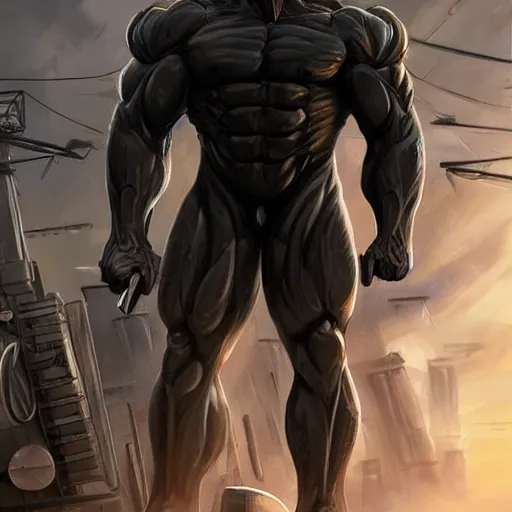 Prompt: a gigantically musclebound black - coated male anthro horse in a tactical outfit in a city warzone, absurdly massive physique, furaffinity, furry art, highly detailed, digital painting, artstation, sharp focus, smooth, concept art, illustration, art by artgerm, greg rutkowski, wlop