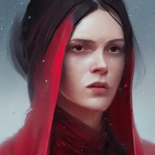 Image similar to portrait of a woman by greg rutkowski, jedi princess, straight black hair, jedi robes, star wars expanded universe, she is about 2 0 years old, elegant, graceful, wearing red jedi robes, highly detailed portrait, digital painting, artstation, concept art, smooth, sharp foccus ilustration, artstation hq