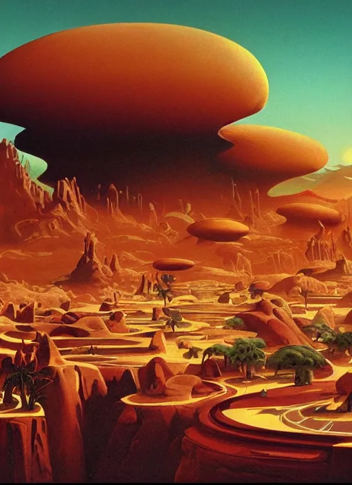 Image similar to photorealistic image of a martian cityscape, naturecore, by roger dean, by dean ellis