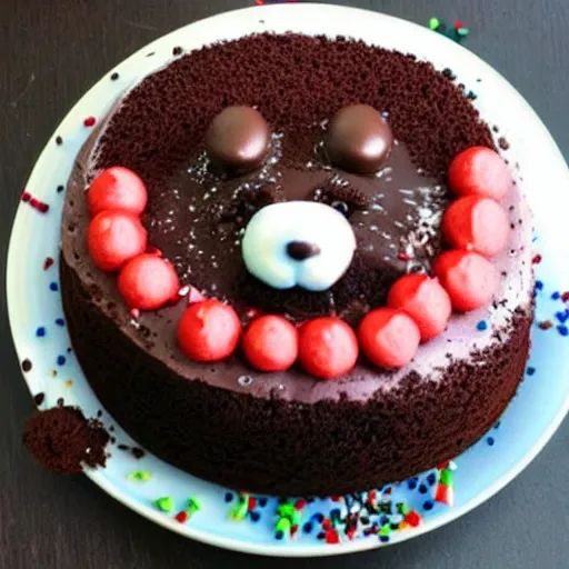 Prompt: chocolate cake with sprinkles in the shape of a dog