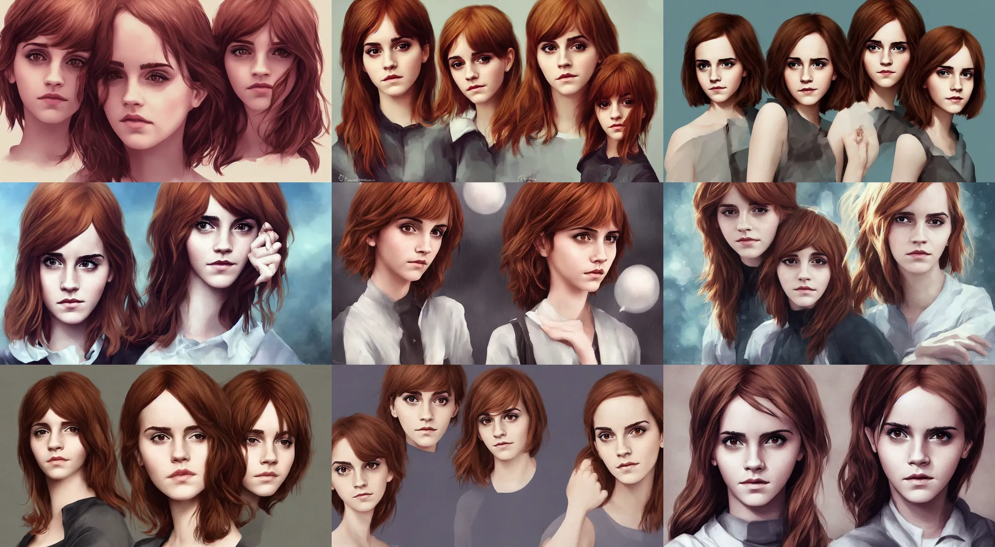 Prompt: emma watson mixed with christina hendricks, ilya kuvshinov, rossdraw