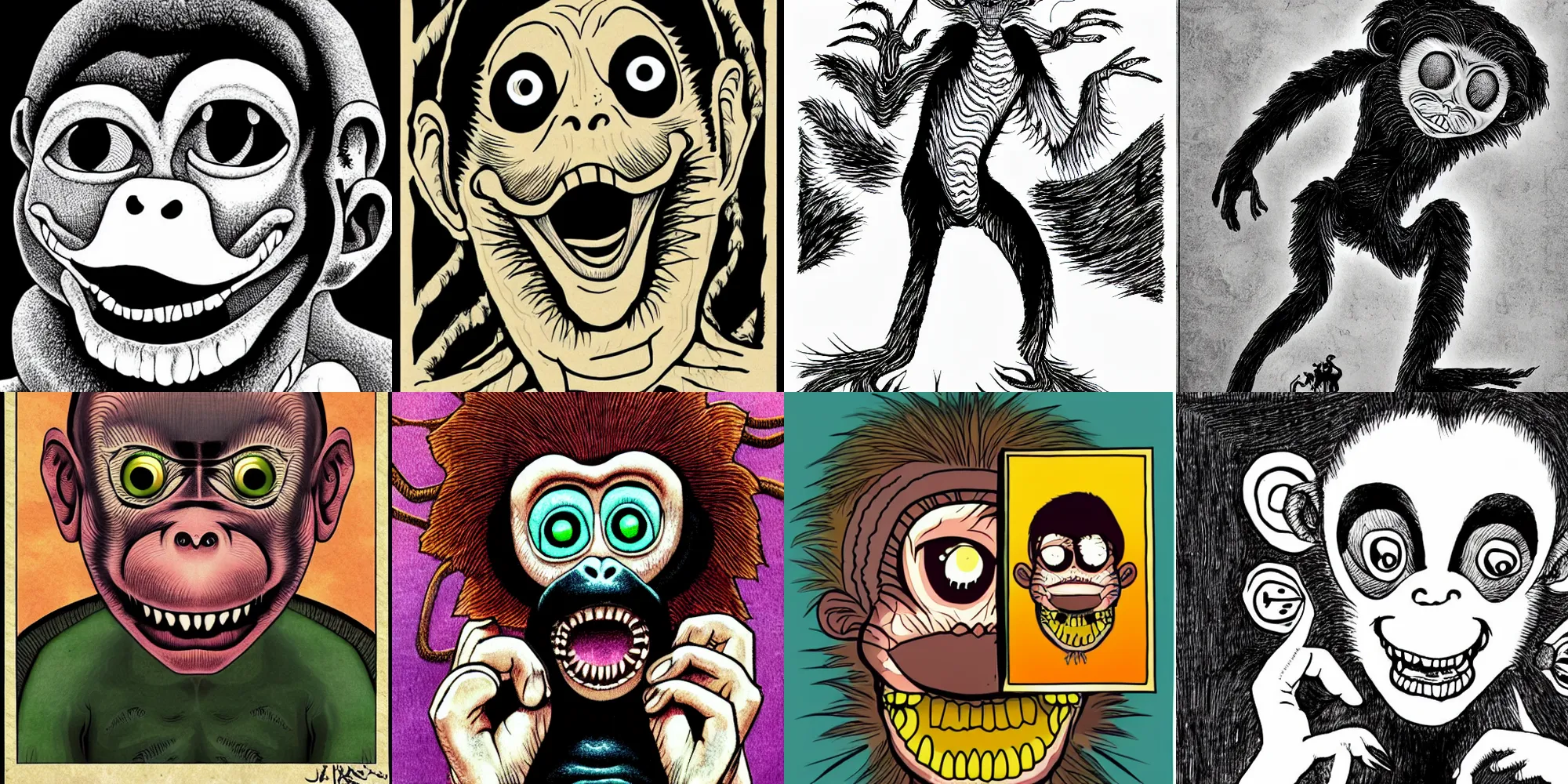 Prompt: a monkey in the style of Junji Ito