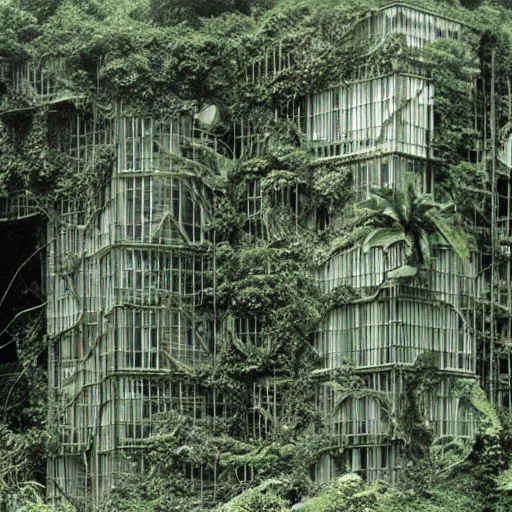 Image similar to a building in a rainforest by hans bellmer