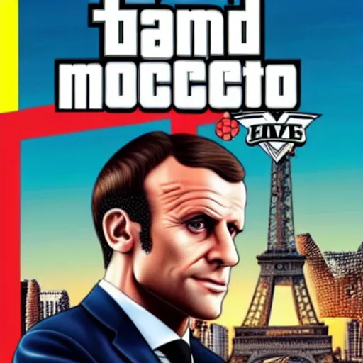 Image similar to Emmanuel Macron on GTA V cover art