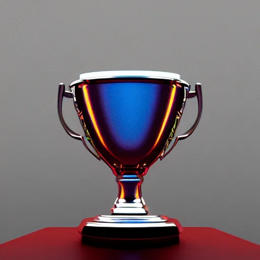 Image similar to A gorgeous render of an iridescent trophy on a white background, Blender