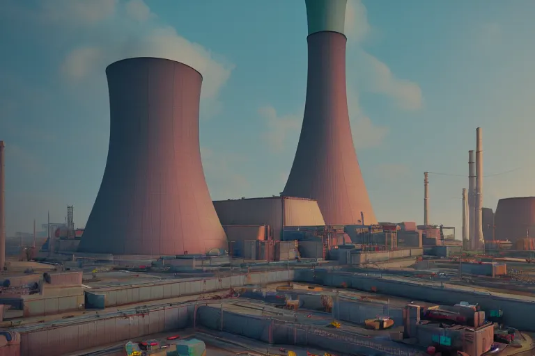 Prompt: nuclear power plant, colorful, sci-fi, utopia, octane render, substance painter, zbrush. Trending on artstation. 8K. Highly detailed.