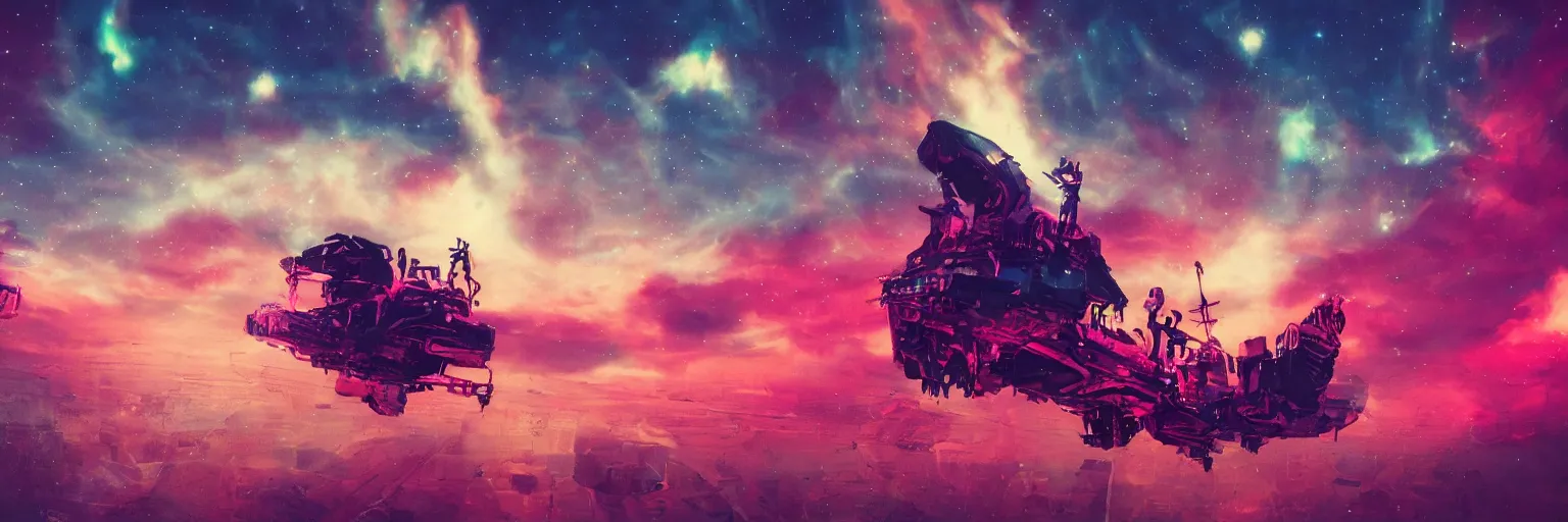 Prompt: space dogs with neon mohawks, dogs, doberman, space, dark, stars, pink, oil painting, pirate neon ship with punks on board, neon, rich deep colors masterpiece, ultra detailed, contrast, lots of roman arches, clouds, sky, volumetric light, atmospheric lighting, dramatic, cinematic, moody, octane render 4 k, 8 k