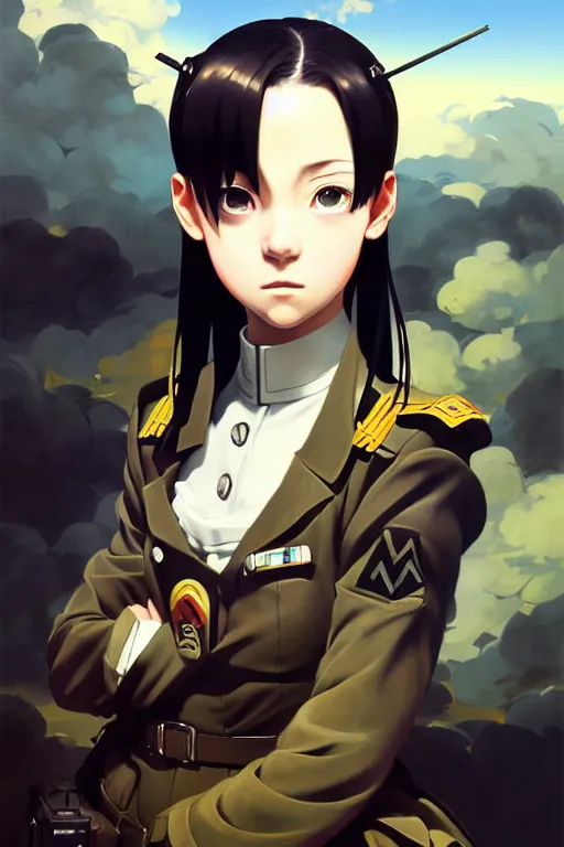 Image similar to baroque oil painting of anime key visual portrait concept art of anime girl wearing military nazi ss uniform, brutalist, dark fantasy, rule of thirds, fake hidden detail, trending on pixiv fanbox, acrylic palette knife and brush, style of makoto shinkai studio ghibli genshin impact jamie wyeth james gilleard greg rutkowski