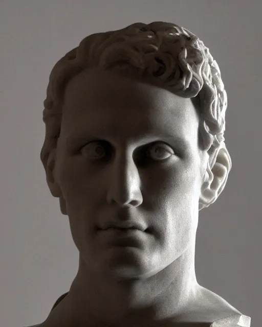 Image similar to a high quality photograph jerma 9 8 5 as a roman marble bust. cinematic lighting.
