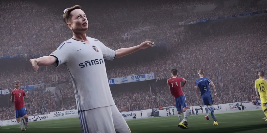 Image similar to Elon Musk in FIFA 22, 4K HD, cinematic view