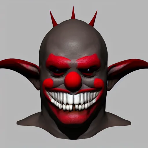 Image similar to 3d sculpt of an evil clown face with bat wings, skull, artstation, digital illustration