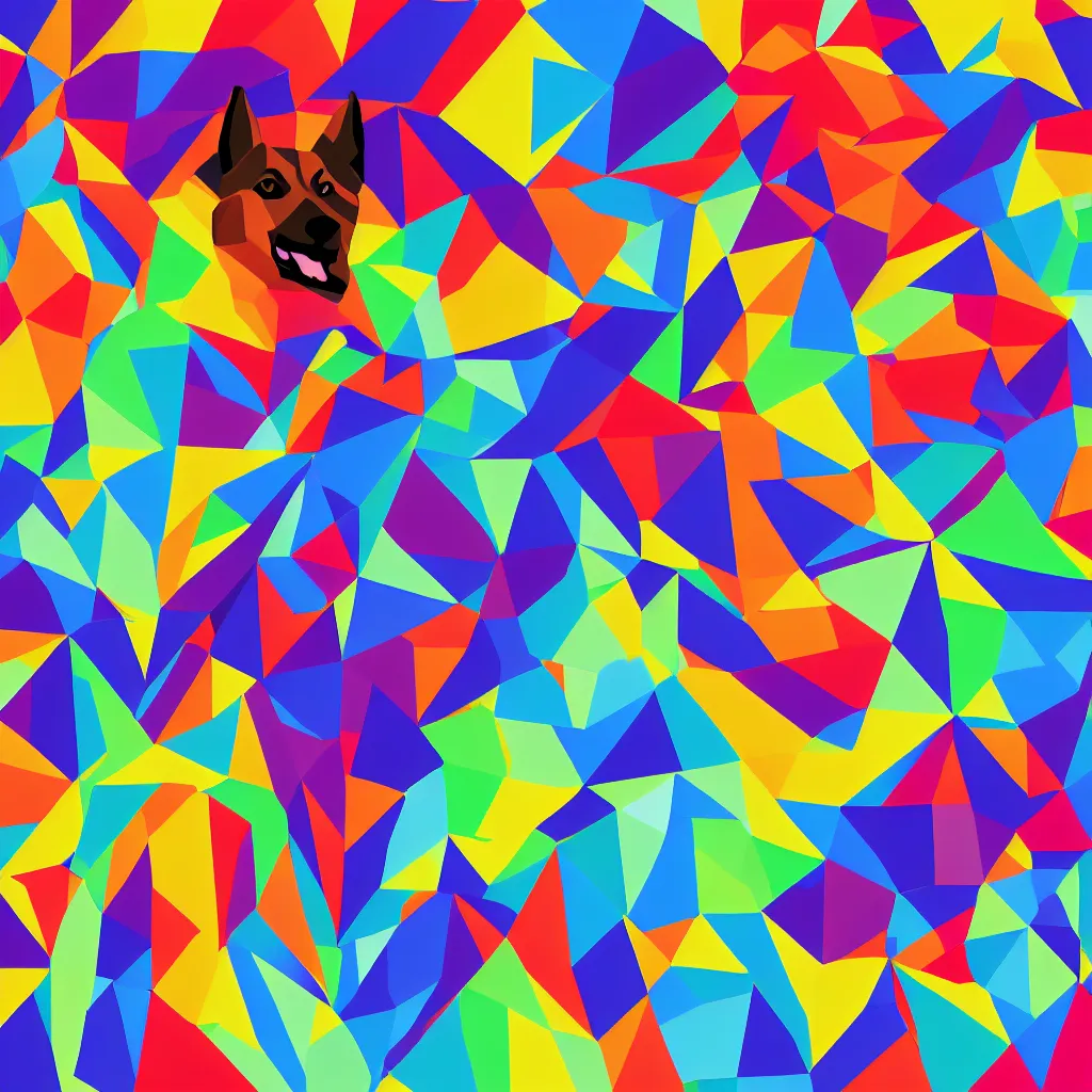 Image similar to illustration of chinese tangram of german shepherd figure made of colorful pieces, 2 d image