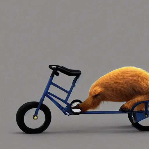 Image similar to capybara riding a tricycle, digital art