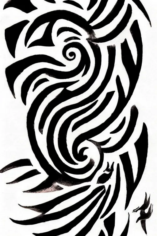 Image similar to a simple tattoo design of birds flying in a 8 spiral, black ink, logo