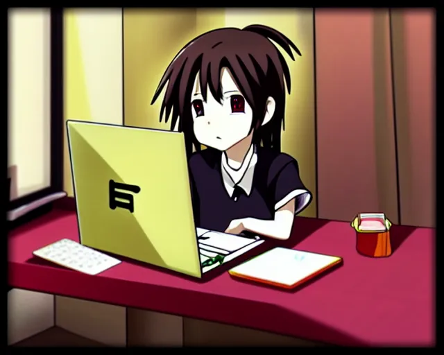 Prompt: chihiro! fujisaki, thinkpad!, coding time, room is rich, baroque!!!, anime style