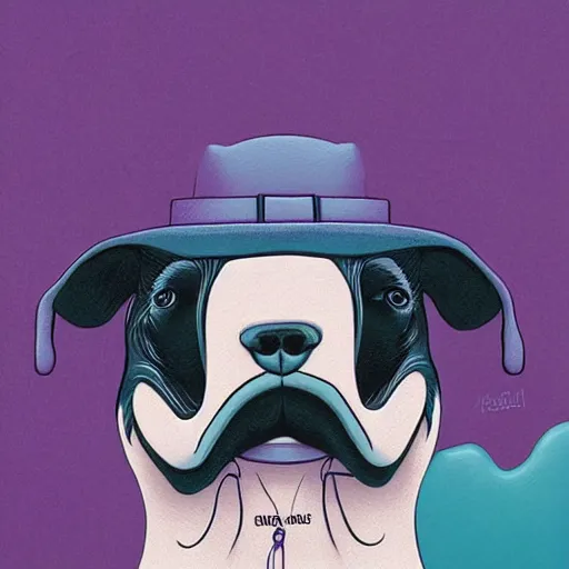 Image similar to portrait illustration of funny dog in the purple tuxedo by jeremiah ketner, quint buchholz, wlop, dan mumford