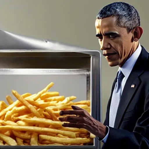 Image similar to photo of obama as Gustavo fring making french fries