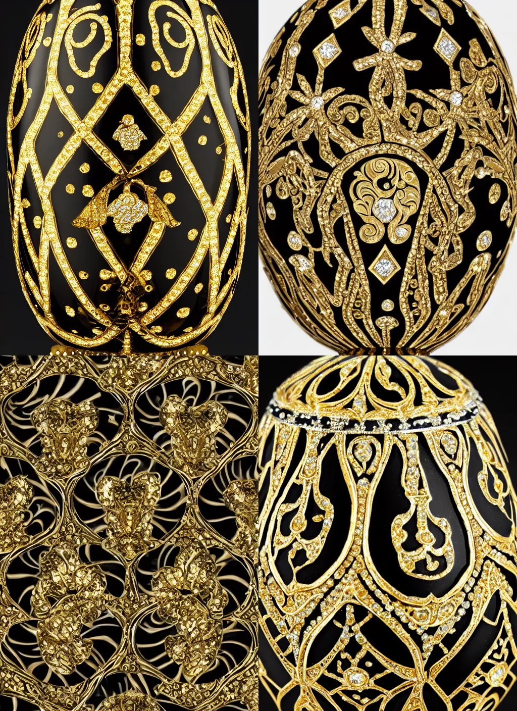 Prompt: elaborate faberge egg black and gold diamonds ornate, 4 k, reflection - n 6