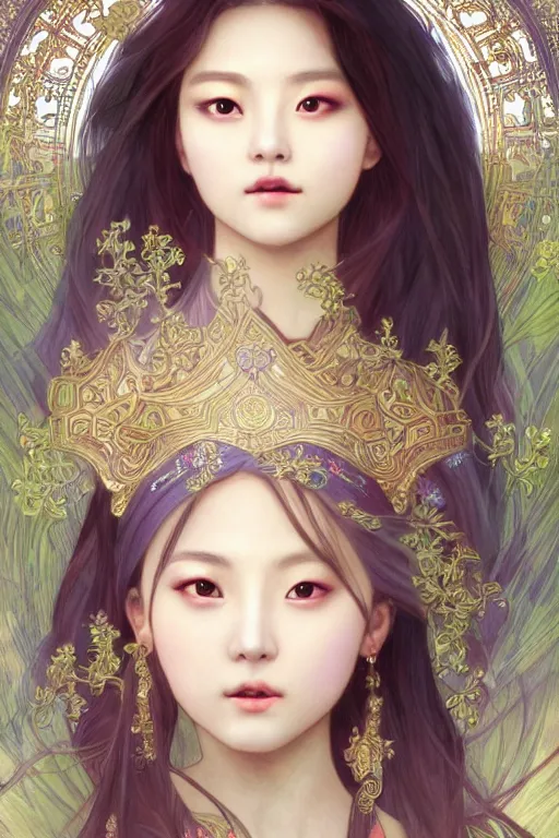 Image similar to beautiful and holy and divine young heroine portrait like twice tzuyu+happy+smoky eyes+front face with light flowing hai, ultradetail face, art and illustration by tian zi and WLOP and alphonse mucha, fantasy, intricate complexity, chinese, goddess, human structure, fantasy character concept, watermark, blurry, hyperrealism 8k