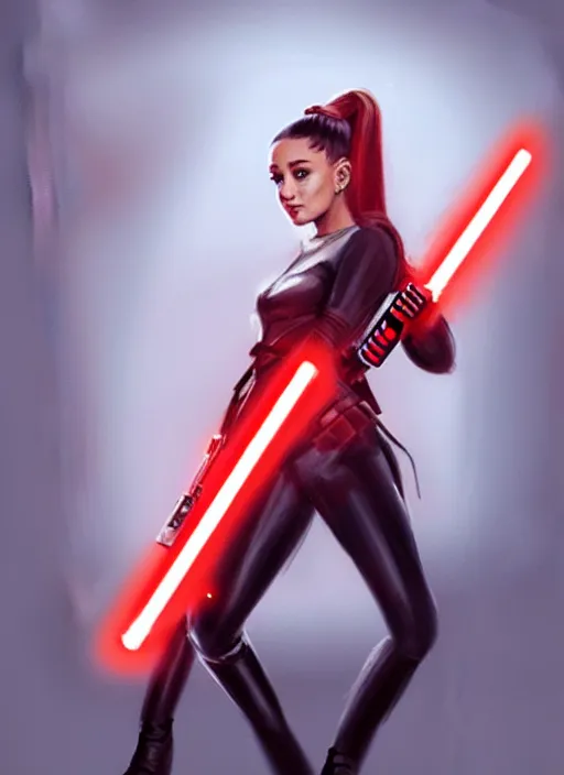 Image similar to Photo of Ariana Grande with a red lightsaber, Star Wars concept art, trending on artstation, dramatic lighting, photo-realistic