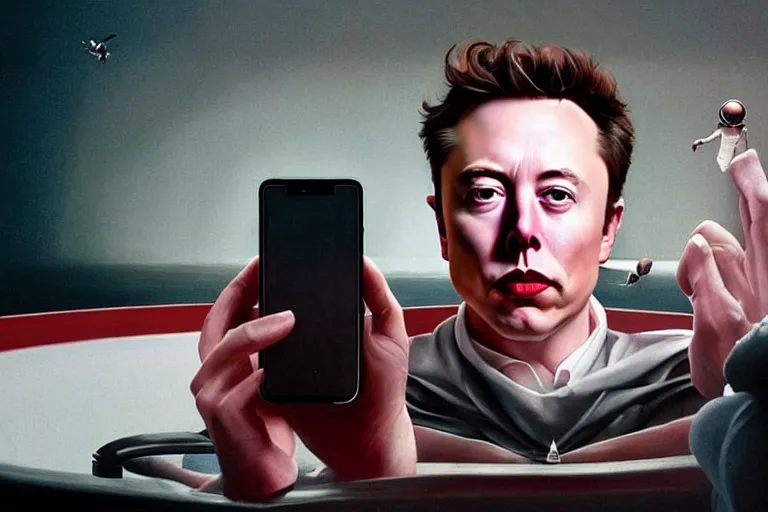 Prompt: hyperrealism aesthetic ridley scott and caravaggio and denis villeneuve style photography of a detailed giant elon musk, siting on a detailed ultra huge toilet and scrolling his smartphone in hyperrealism scene from detailed art house movie in style of alejandro jodorowsky and wes anderson