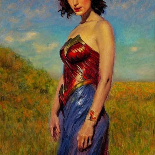 Image similar to gal gadot painted by benson, frank weston, impressionism, scene