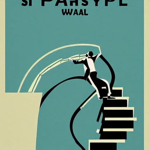 Prompt: A man falling into a spiral staircase, Saul Bass minimalist poster