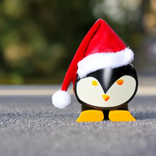 Image similar to penguin in santa hat on skateboard