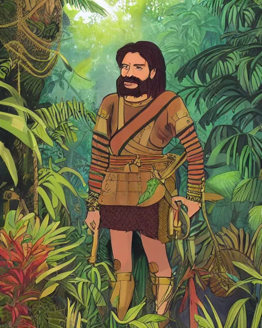 Prompt: portrait of a conquistador in a jungle, by nicola saviori, and dan mora, studio ghibli color scheme, highly detailed