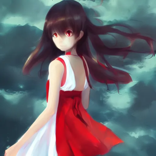 Prompt: a girl, white sundress, red scissors, anime art, smooth, hd, pixiv, artstation