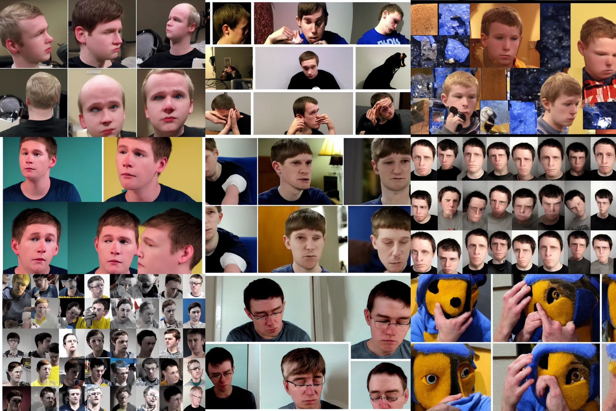 Prompt: a collage of sad Linus