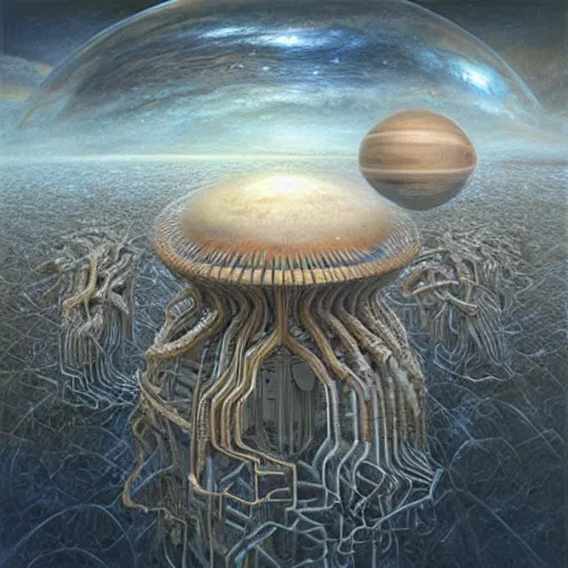 Image similar to Alien planet, hyper-realistic oil painting, Environmental art by Peter Gric, Marco Mazzoni