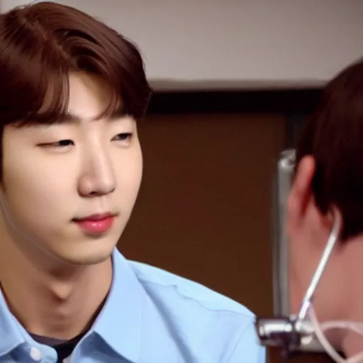 Image similar to Kim Namjoon from bts in The Office TV show season 7, HD, 2009, joon, screenshot, rapmonster, rm, official