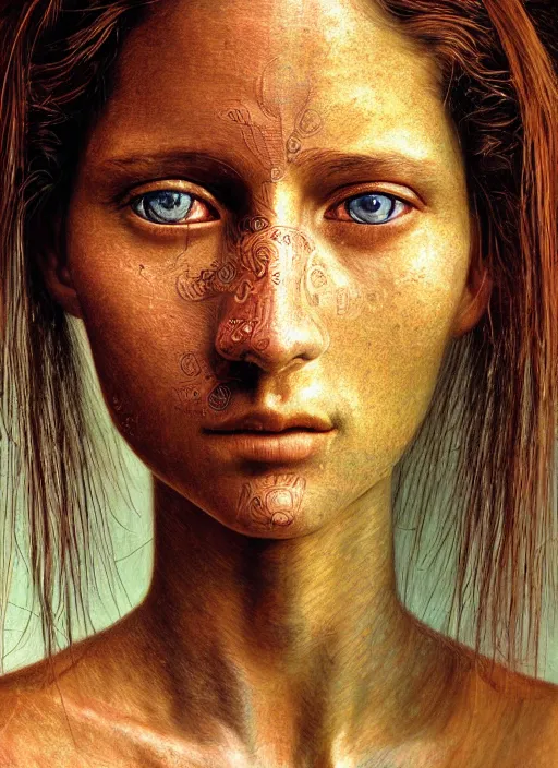 Prompt: extremely detailed, intricate photo realistic portrait beautiful female android, art by steve mccurry,