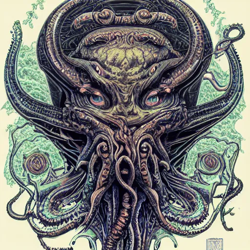 Prompt: portrait of cthulhu, symmetrical, by yoichi hatakenaka, masamune shirow, josan gonzales and dan mumford, ayami kojima, takato yamamoto, barclay shaw, karol bak, yukito kishiro