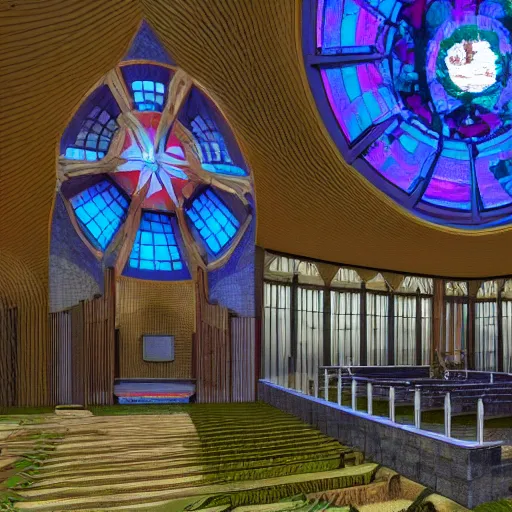 Image similar to solarpunk chapel