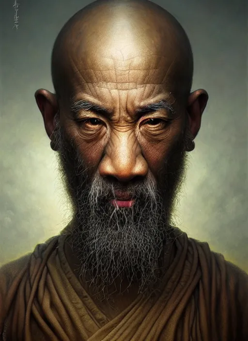 Image similar to monk with a bonsai growing out of his head, intricate, rim light, extremly detailed oil painting, by tomasz alen kopera, cgsociety and fenghua zhong, highly detailed, art, cinematic lighting, very coherent, hyper realism, high detail, 8 k