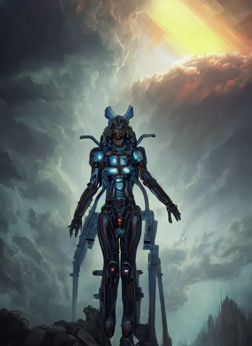 Prompt: biblical hell beautiful female mecha android, shiva, storm, glowing veins, in clouds, sunset, portrait, by peter elson, by lise deharme, muted colors, by frank frazetta, extreme detail, reflections, trending on artstation, 8 k