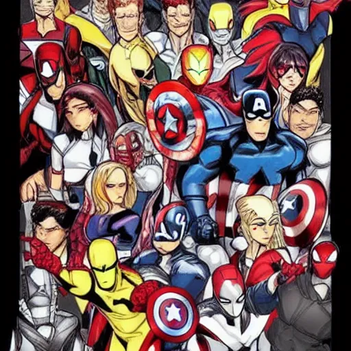 Prompt: Marvel\'s Hero Gallary drawn in Anime Style