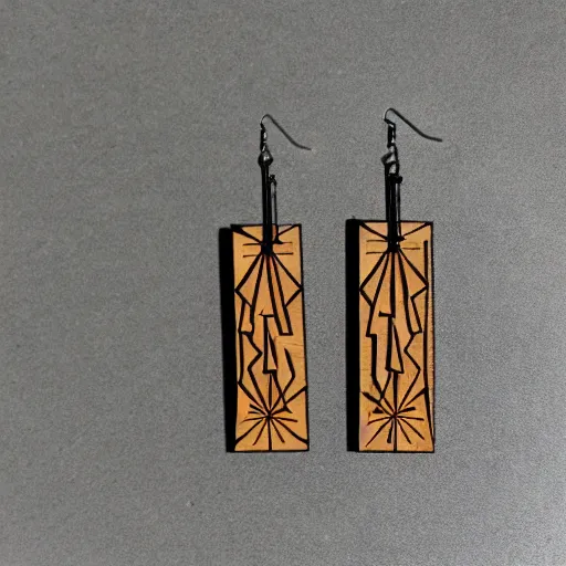 Image similar to lasercut segmented 2d wood earrings, graphic designs from 80's new wave