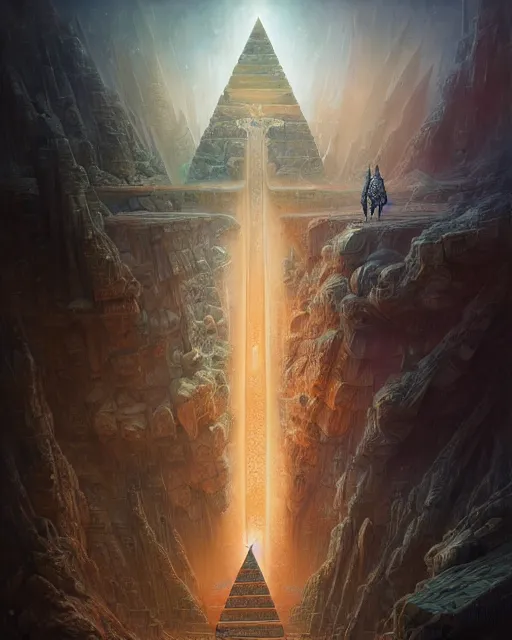 Prompt: inside a fractal pyramid made of pyramids and eyes fantasy character portrait, ultra realistic, wide angle, intricate details, blade runner artifacts, highly detailed by peter mohrbacher, boris vallejo, hajime sorayama aaron horkey, gaston bussiere, craig mullins